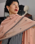 Elegant Coral Pink Buti Embroidered Pashmina Shawl