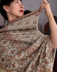Elegant Beige Designer Pashmina Shawl with Intricate Embroidery Details
