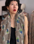 Gray Almond Design Towel Kani Pashmina with Elegant Check Patterns