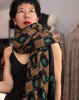 3 Yard Handmade Black Towel Kani Pashmina with Elegant Check Patterns