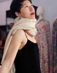 3 Yard Ivory Handspun Hashia Embroidered Pashmina Shawl with Fine Embroidery Details