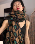3 Yard Handmade Black Towel Kani Pashmina with Elegant Check Patterns