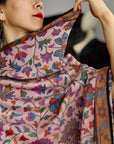 2.5 Yard Pink GI Certified Kani Pashmina Shawl with Intricate Rose Design