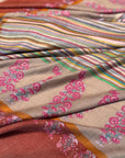Brick Red Palla Embroidered Pashmina Shawl with Woven Stripes Design