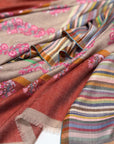Brick Red Palla Embroidered Pashmina Shawl with Woven Stripes Design
