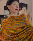 Golden Handspun Kani Pashmina Shawl with Intricate Floral Designs | New Arrival