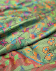Emerald Green Floral Design Kani Pashmina Shawl with Intricate Weaving Details
