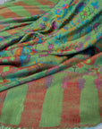 Emerald Green Floral Design Kani Pashmina Shawl with Intricate Weaving Details