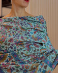 2.5 Yard Turquoise Handspun Kani Pashmina Shawl with Intricate Floral Designs | New Arrival