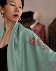 Jade Green Hashia Embroidered Pashmina Shawl with GI Tag