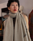 Natural Hashia Embroidered Pashmina Shawl with Intricate Koonj Design