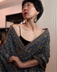 Vintage Foggy Blue Jaal Embroidered Pashmina Shawl with Intricate Details