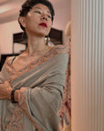 Vintage Offwhite Dhoor Embroidered Pashmina Shawl with Paisley Designs