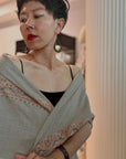 Vintage Offwhite Dhoor Embroidered Pashmina Shawl with Paisley Designs
