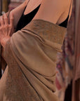Vintage Natural Dhoor Silk Embroidered Pashmina Shawl with Exquisite Design Details