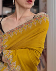 Mustard Palla Embroidered Pashmina Shawl with Paisley Design Details