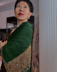 Vintage Pine Green Palla Embroidered Pashmina Shawl with Paisley Designs