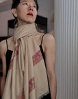 Elegant Apricot Dhoor Embroidered Pashmina Shawl with Intricate Designs
