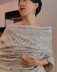 Ivory Jaal Embroidery Pashmina Shawl with Elegant Katraaz Design