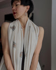 Extra Fine Ivory Silk Embroidered Pashmina Shawl with Elegant Buti Design