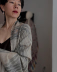 Extra Fine Silk Embroidered Pashmina Shawl with Elegant Ikat Stripes Design