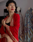Exquisite Peach Red Dhoor Embroidered Pashmina Shawl