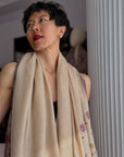 Ivory Palla Embroidered Pashmina Shawl with Modern Floral Design