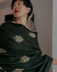 Pine Green Cypress Embroidered Pashmina Shawl