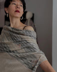 Extra Fine Silk Embroidered Pashmina Shawl with Elegant Ikat Stripes Design