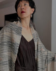 Extra Fine Silk Embroidered Pashmina Shawl with Elegant Ikat Stripes Design