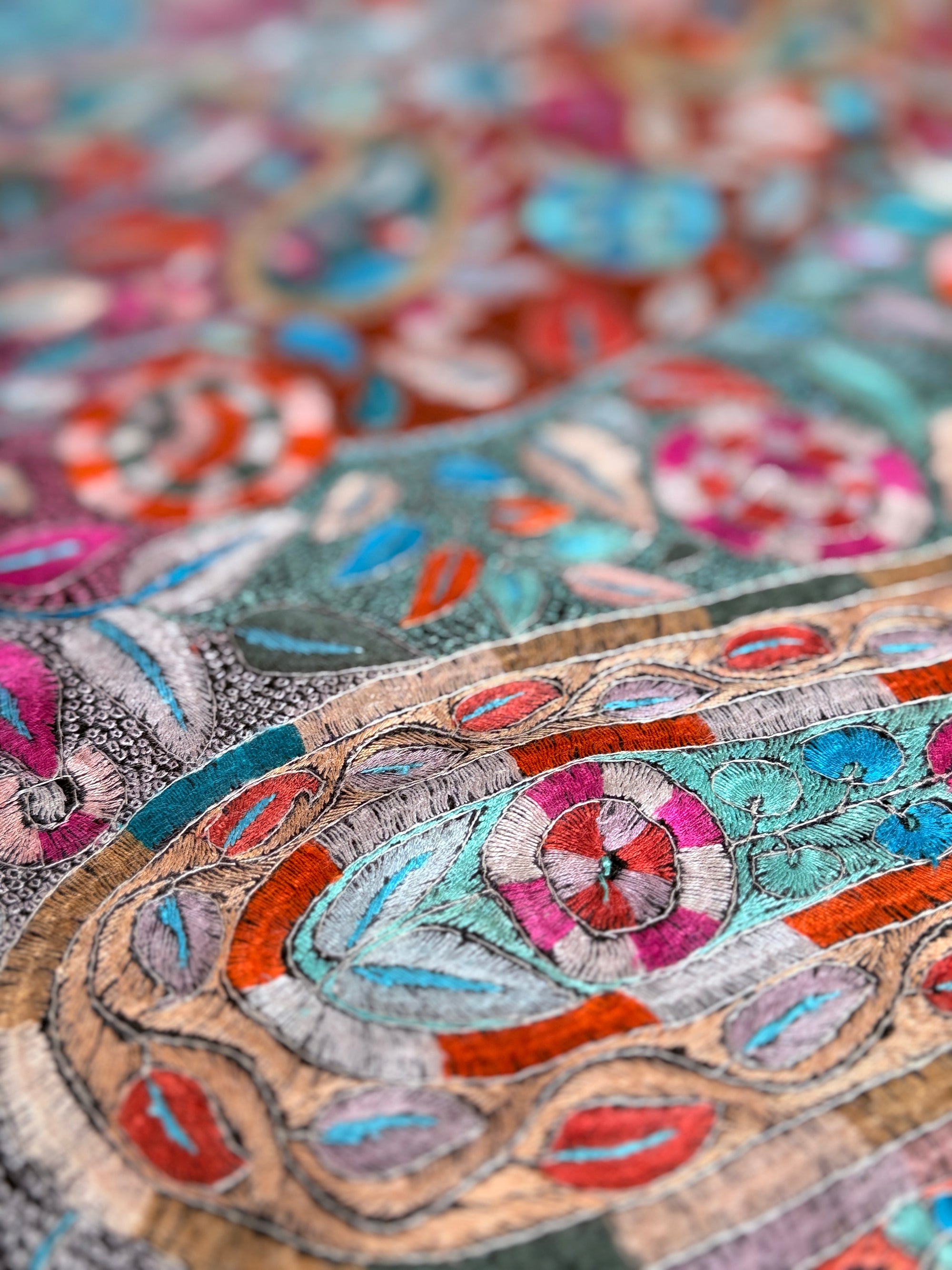 Black Dancing Almond Sozni Jamawar Embroidery Pashmina Shawl