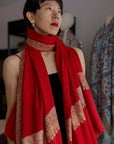 Peach Red Dhoor Embroidery Pashmina Shawl