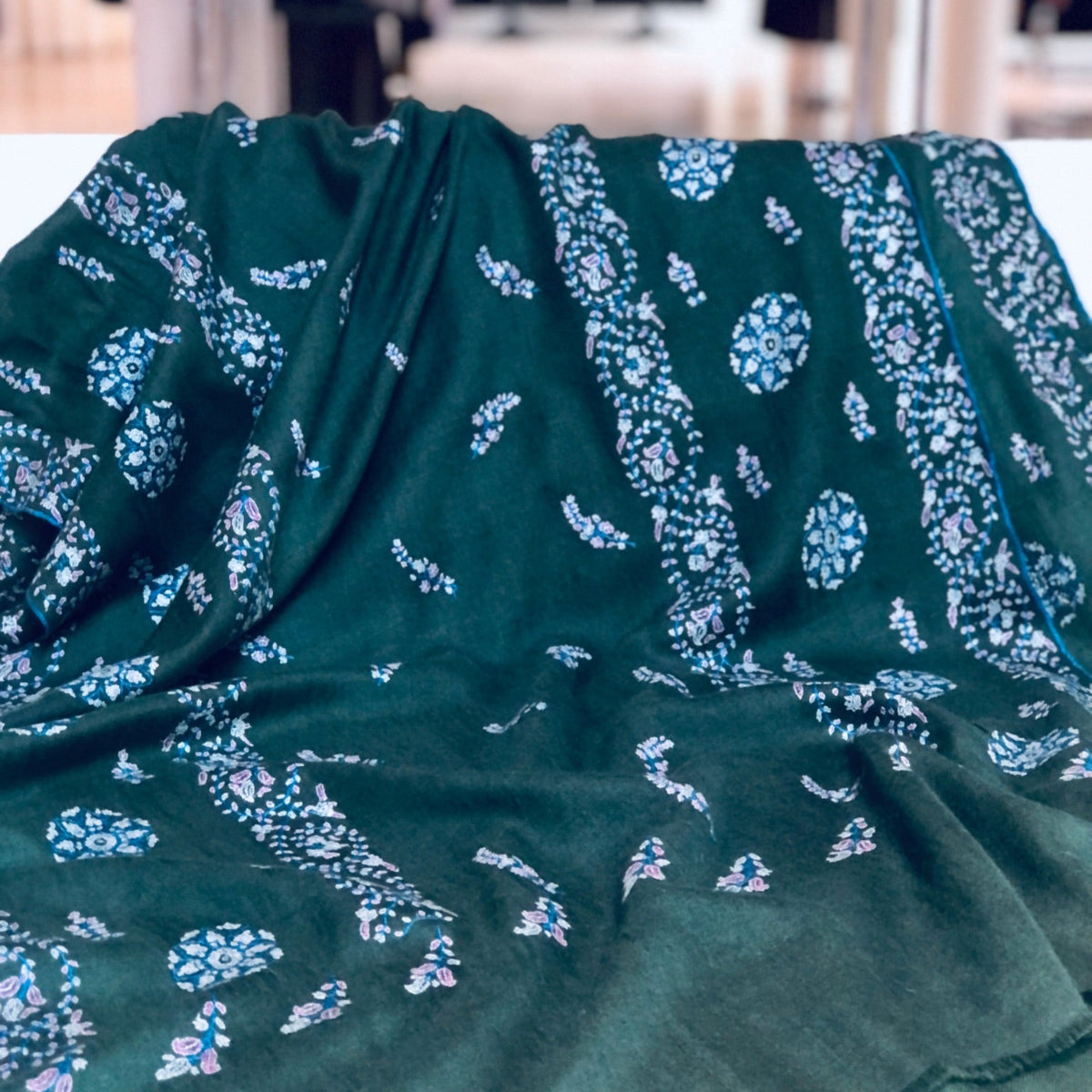 Green Jalidar Embroidery Pashmina Shawl 1