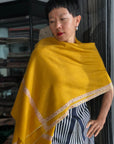 Vintage Yellow Silk Embroidery Pashmina Shawl