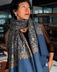 Vintage Foggy Blue Paisley Pashmina Shawl