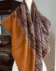 IKAT Reversible Floral Design Embroidery Pashmina Shawl, Dark Brown Stripes