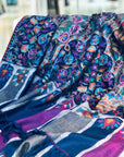 Royal blue floral design Kani pashmina shawl 2