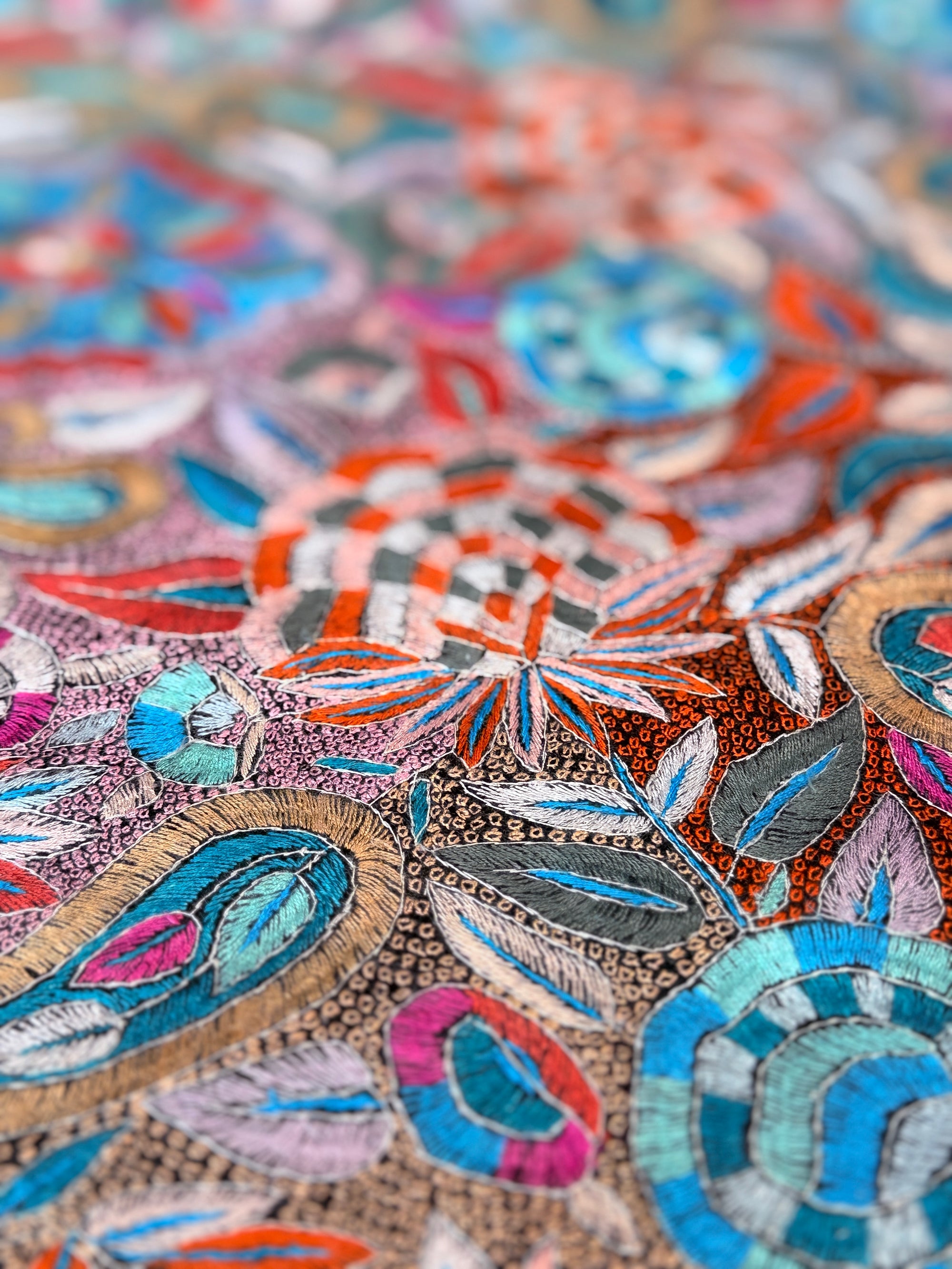 Black Dancing Almond Sozni Jamawar Embroidery Pashmina Shawl