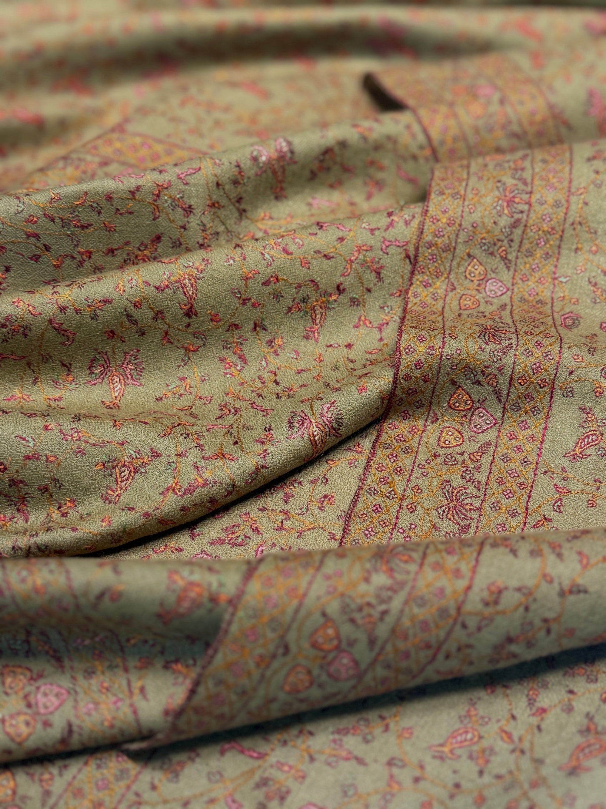 Vintage Golden Silk Embroidery Pashmina Shawl