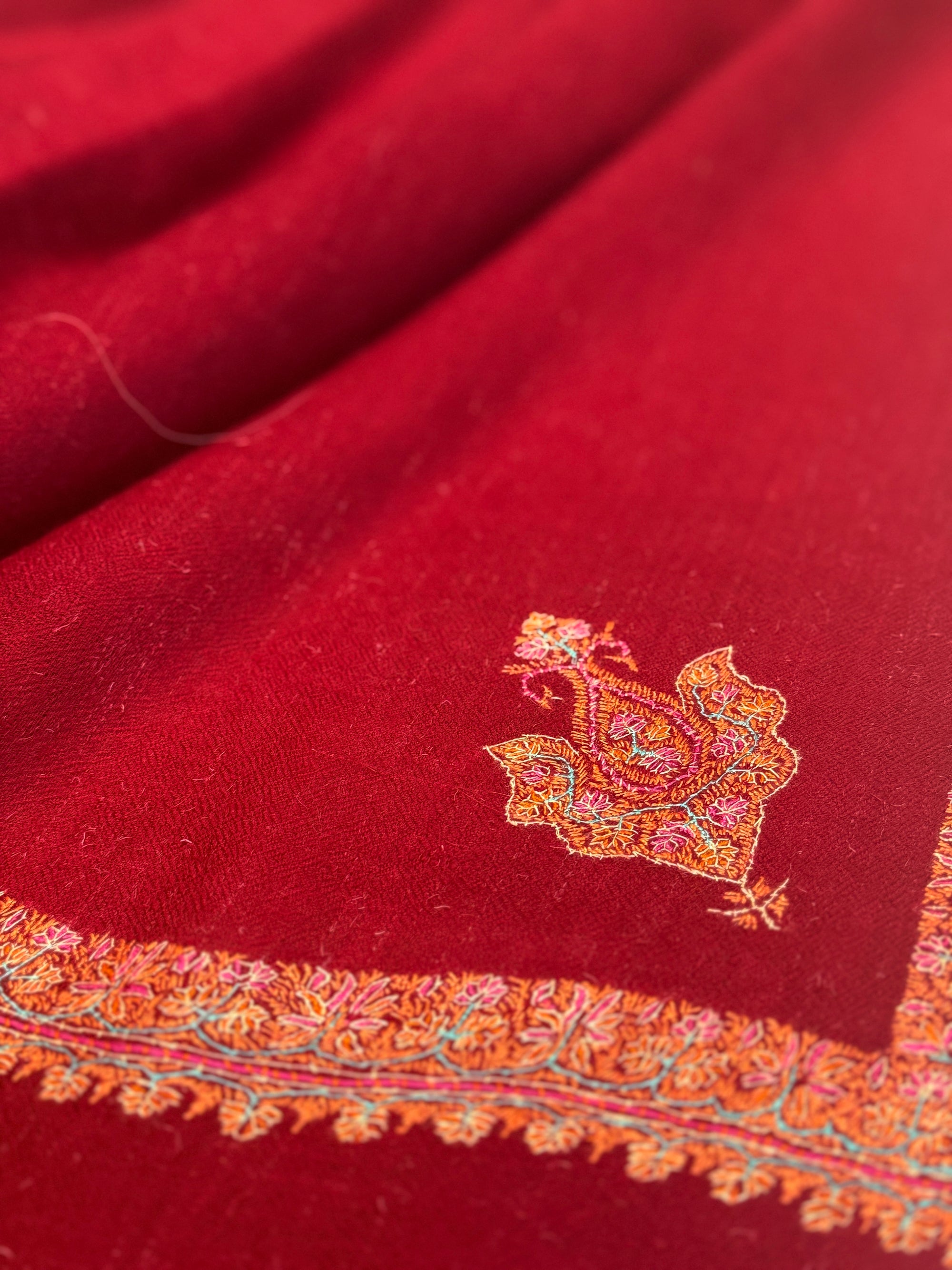 Vintage Maroon Hashia Embroidery Pashmina Shawl