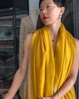 Vintage Yellow Silk Embroidery Pashmina Shawl