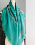 Turquoise Floral Butidar Embroidery Pashmina Shawl