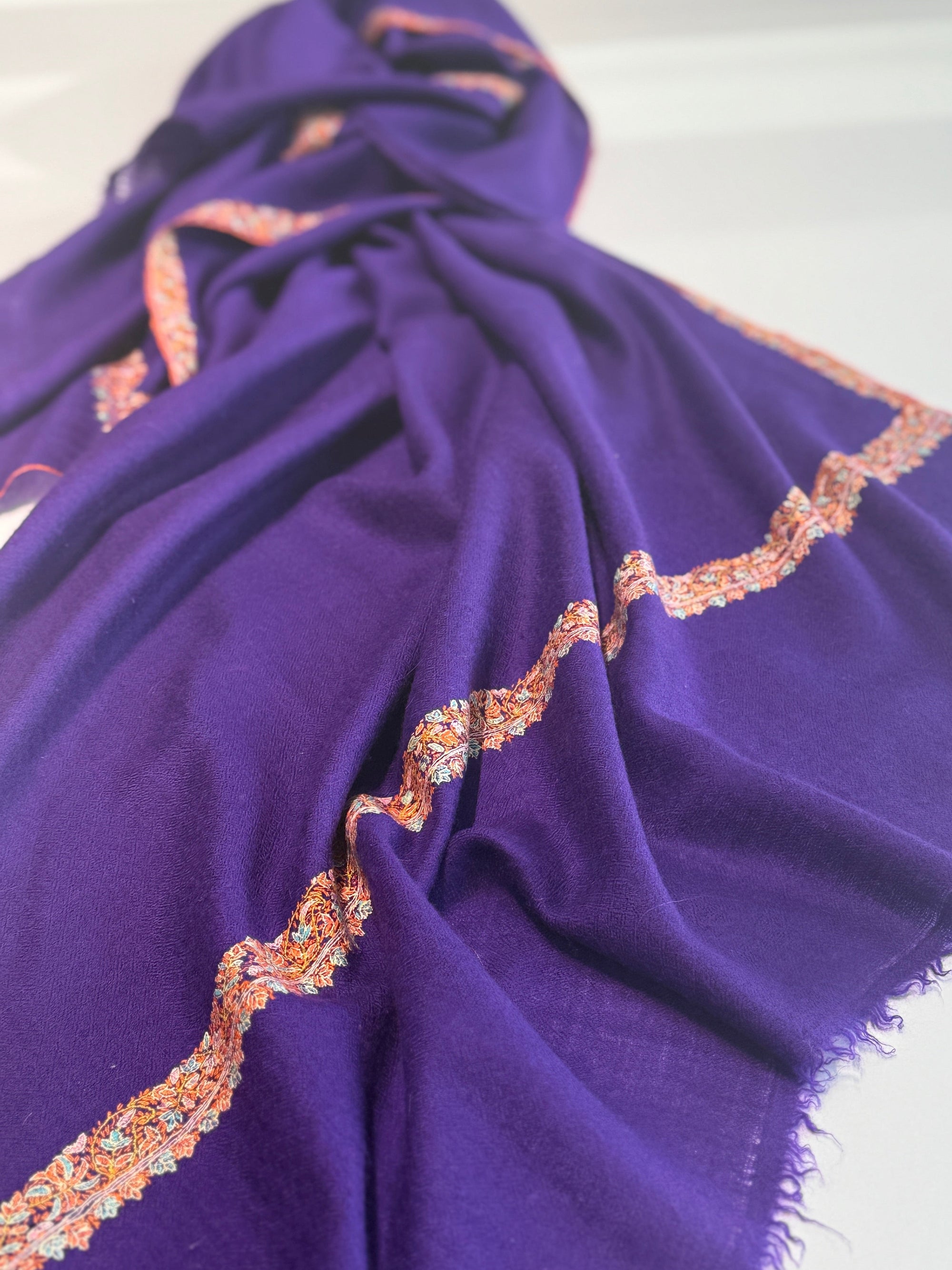 Vintage Purple Hashia Embroidery Pashmina Shawl