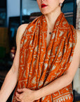Vintage Heirloom Orange Silk Embroidery Pashmina Shawl with Exquisite Paisley Designs