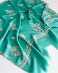 Turquoise Floral Butidar Embroidery Pashmina Shawl