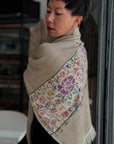 Châle Kani Pashmina beige à motif floral, 3 mètres