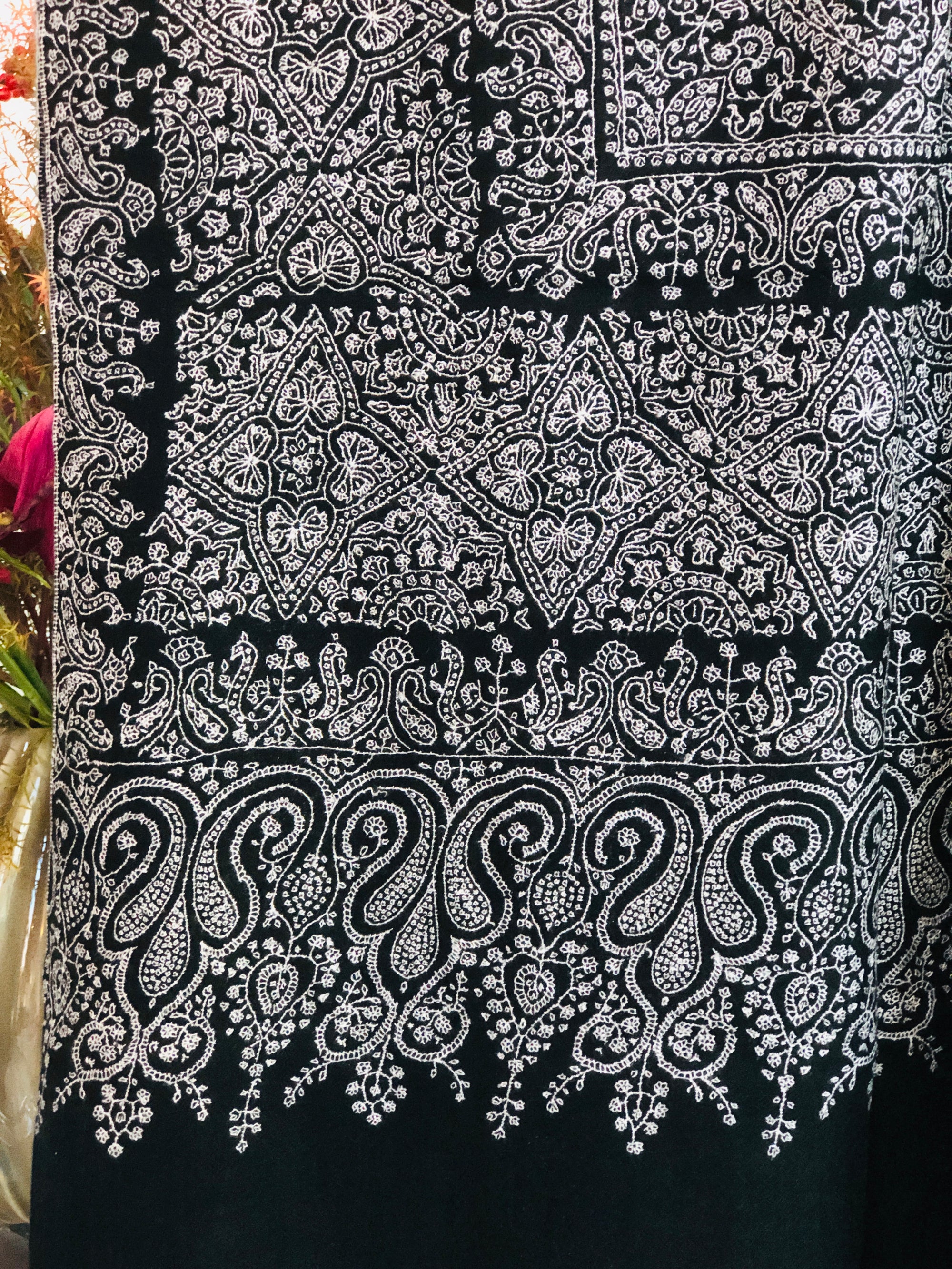 2.5 Yard Black Mandala Sozni Jamawar Embroidery Pashmina Shawl