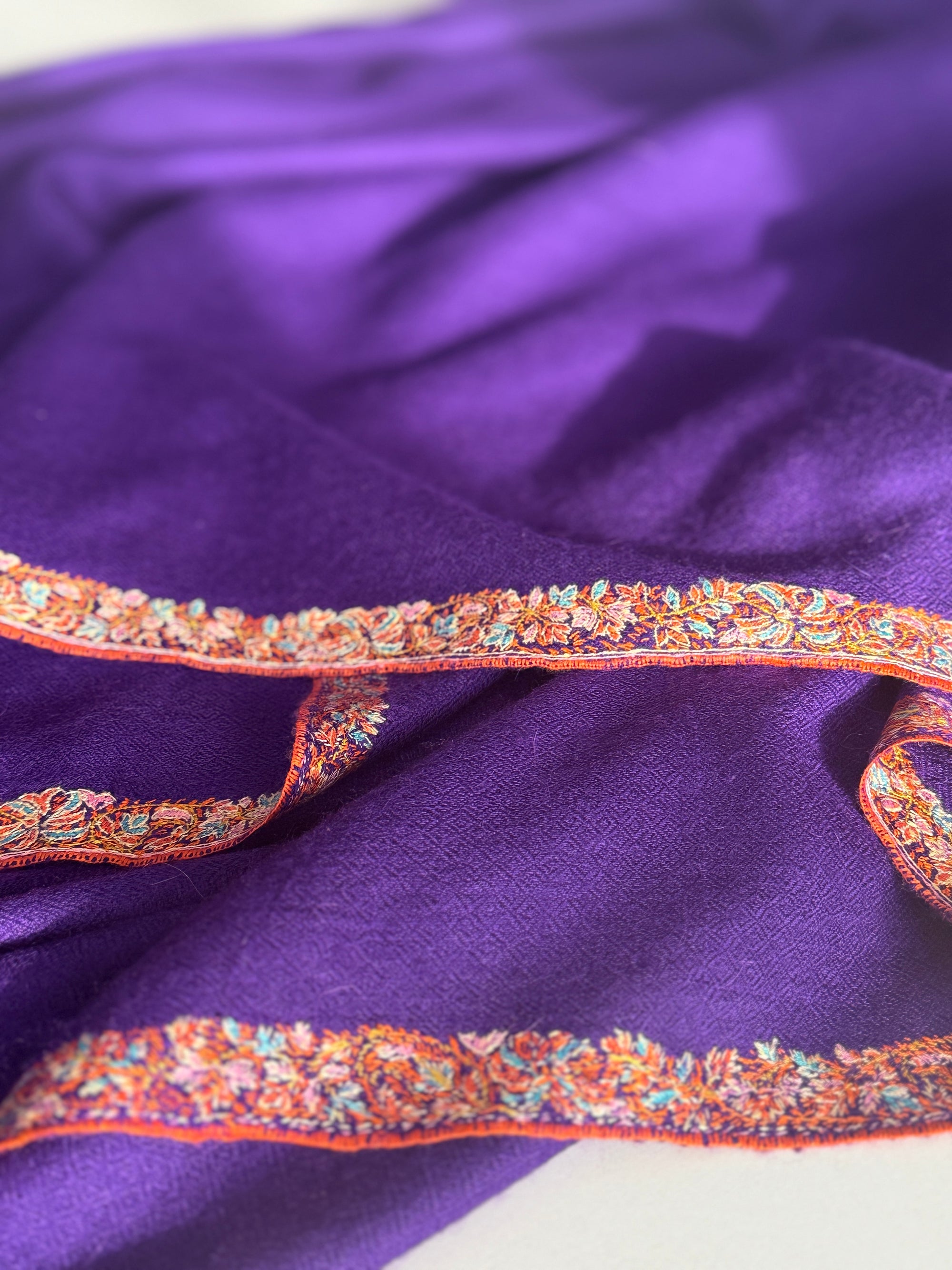 Vintage Purple Hashia Embroidery Pashmina Shawl