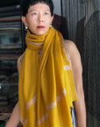Vintage Yellow Silk Embroidery Pashmina Shawl