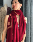 Vintage Maroon Hashia Embroidery Pashmina Shawl